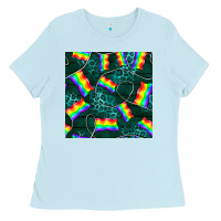 Baby Blue Pride lgbtq flags with leopard seamless pattern Ladies Tee - BundleAndBundleShop