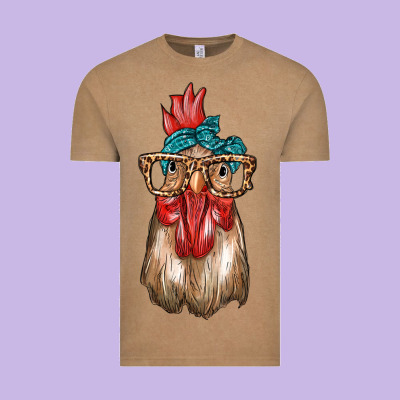 Chicken With Bandana And Leopard Vintage Tee Designed By Texasbilliewilder