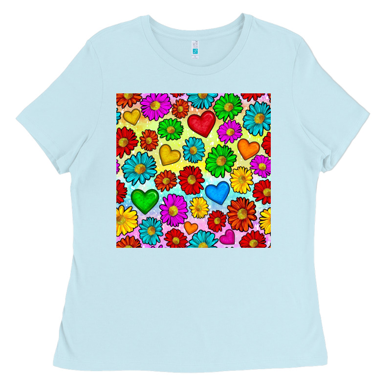 Pride Lgbtq Flowers And Hearts Seamless Pattern Ladies Tee by BundleAndBundleShop | Teevron