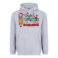 Heather Grey Santa Favorite Teacher Heavyweight Hoodie - CowhideDigitalArt