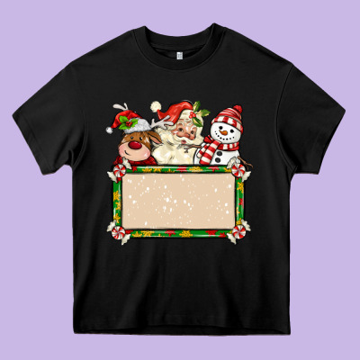 Santa Reindeer Snowman Preview And Costom Name Heavy Core Tee Designed By Maliassmallbusiness