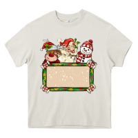 Cream santa reindeer snowman preview and costom name Heavy Core Tee - MaliasSmallBusiness