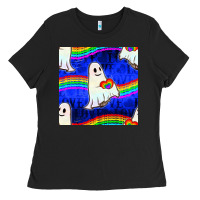 Black Pride lgbtq ghosts and heart with rainbow seamless Ladies Tee - BundleAndBundleShop