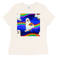 Bone Pride lgbtq ghosts and heart with rainbow seamless Ladies Tee - BundleAndBundleShop