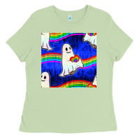 Pride Lgbtq Ghosts And Heart With Rainbow Seamless Ladies Tee | Teevron