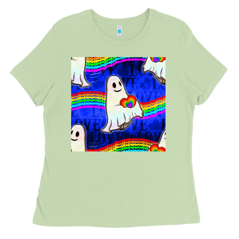 Pride Lgbtq Ghosts And Heart With Rainbow Seamless Ladies Tee by BundleAndBundleShop | Teevron