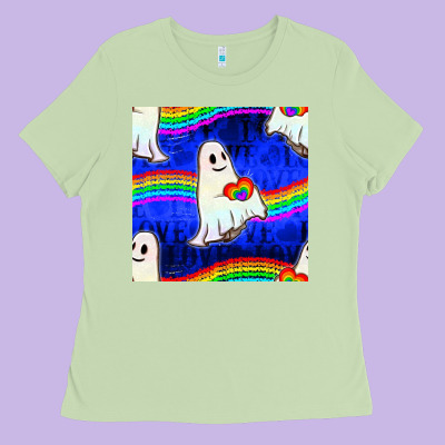 Pride Lgbtq Ghosts And Heart With Rainbow Seamless Ladies Tee Designed By Bundleandbundleshop