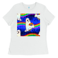 White Pride lgbtq ghosts and heart with rainbow seamless Ladies Tee - BundleAndBundleShop