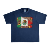 Navy Mexican Flag with Leopard Urban Heavy Tee - texasbilliewilder