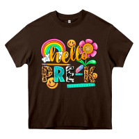 Chocolate Brown hello pre k Heavy Core Tee - NancyCooperArtShop