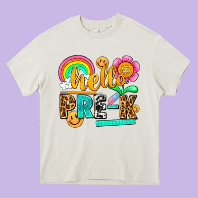 Hello Pre K Heavy Core Tee Designed By Nancycooperartshop