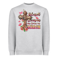 Heather Grey Blessed women are born in March Heavyweight Sweatshirt - FaDigitalArtStudio