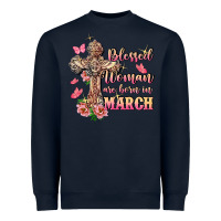 Navy Blessed women are born in March Heavyweight Sweatshirt - FaDigitalArtStudio