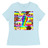 Baby Blue Pride lgbtq hands with cowhide seamless pattern Ladies Tee - BundleAndBundleShop