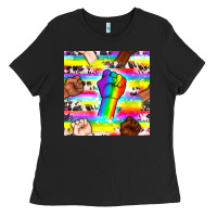 Black Pride lgbtq hands with cowhide seamless pattern Ladies Tee - BundleAndBundleShop