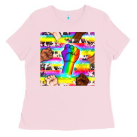 Bubblegum Pink Pride lgbtq hands with cowhide seamless pattern Ladies Tee - BundleAndBundleShop