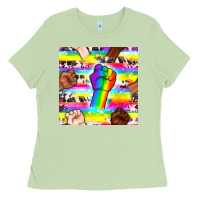 Matcha Pride lgbtq hands with cowhide seamless pattern Ladies Tee - BundleAndBundleShop