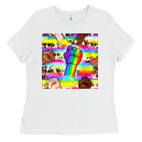 White Pride lgbtq hands with cowhide seamless pattern Ladies Tee - BundleAndBundleShop