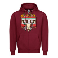 Burgundy bull skull sunflower floral cassette Zipper Hoodie - FaDigitalArtStudio