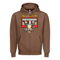 Chestnut bull skull sunflower floral cassette Zipper Hoodie - FaDigitalArtStudio