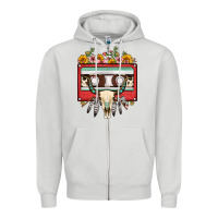 Dove Grey bull skull sunflower floral cassette Zipper Hoodie - FaDigitalArtStudio
