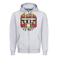 Heather Grey bull skull sunflower floral cassette Zipper Hoodie - FaDigitalArtStudio