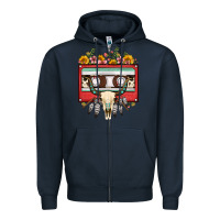 Navy bull skull sunflower floral cassette Zipper Hoodie - FaDigitalArtStudio
