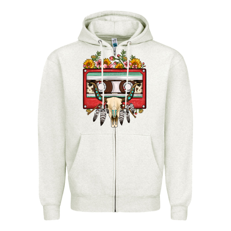 Bull Skull Sunflower Floral Cassette Zipper Hoodie by FaDigitalArtStudio | Teevron