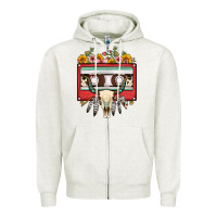 Oatmeal Heather bull skull sunflower floral cassette Zipper Hoodie - FaDigitalArtStudio