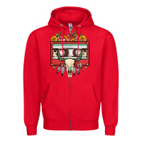 Red bull skull sunflower floral cassette Zipper Hoodie - FaDigitalArtStudio