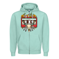 Seafoam bull skull sunflower floral cassette Zipper Hoodie - FaDigitalArtStudio