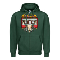 Sports Green bull skull sunflower floral cassette Zipper Hoodie - FaDigitalArtStudio