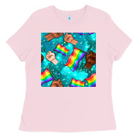 Bubblegum Pink Pride lgbtq hands with flag seamless pattern Ladies Tee - BundleAndBundleShop