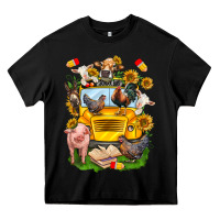 Black farm animals with school bus Heavy Core Tee - NancyCooperArtShop