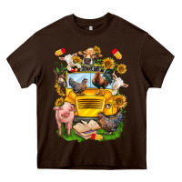 Chocolate Brown farm animals with school bus Heavy Core Tee - NancyCooperArtShop