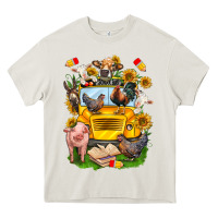 Cream farm animals with school bus Heavy Core Tee - NancyCooperArtShop