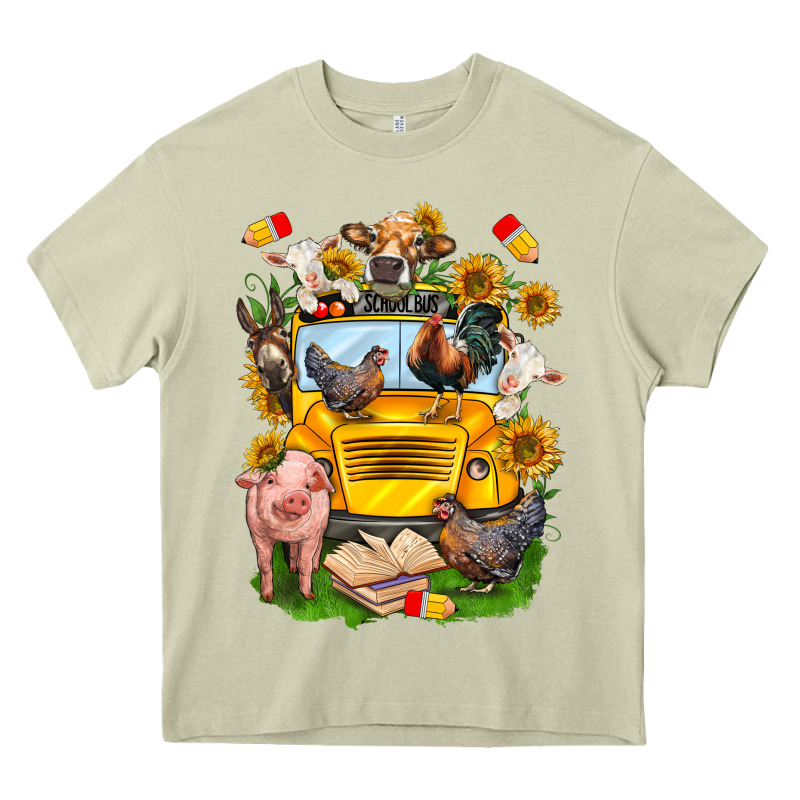 Farm Animals With School Bus Heavy Core Tee by NancyCooperArtShop | Teevron