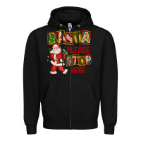 Black Santa Please Stop Here Zipper Hoodie - FaDigitalArtStudio
