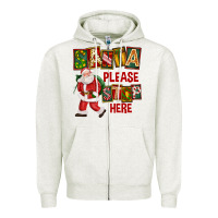 Oatmeal Heather Santa Please Stop Here Zipper Hoodie - FaDigitalArtStudio