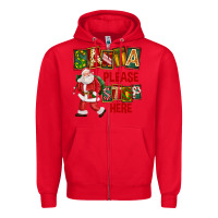 Red Santa Please Stop Here Zipper Hoodie - FaDigitalArtStudio