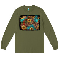 Army Green christmas sunflowers and buffalo plaid background Long Sleeve Tee - Jasminsmagicworld
