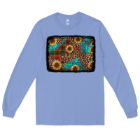 Colony Blue christmas sunflowers and buffalo plaid background Long Sleeve Tee - Jasminsmagicworld