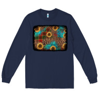 Navy christmas sunflowers and buffalo plaid background Long Sleeve Tee - Jasminsmagicworld