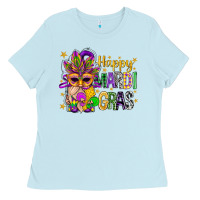 Baby Blue Happy Mardi Gras With Gnome Ladies Tee - BundleAndBundleShop
