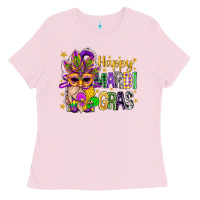 Bubblegum Pink Happy Mardi Gras With Gnome Ladies Tee - BundleAndBundleShop