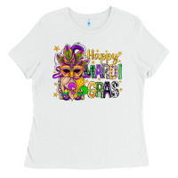 White Happy Mardi Gras With Gnome Ladies Tee - BundleAndBundleShop