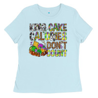 Baby Blue King Cake Calories Don't Count Mardi Gras Ladies Tee - BundleAndBundleShop