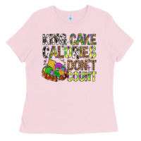 Bubblegum Pink King Cake Calories Don't Count Mardi Gras Ladies Tee - BundleAndBundleShop