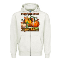 Oatmeal Heather pumpkin spice junkie Zipper Hoodie - BundleAndBundleShop