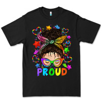 Black LGBTQ+ Messy Bun With Colorful Stars Premium Tee - BundleAndBundleShop
